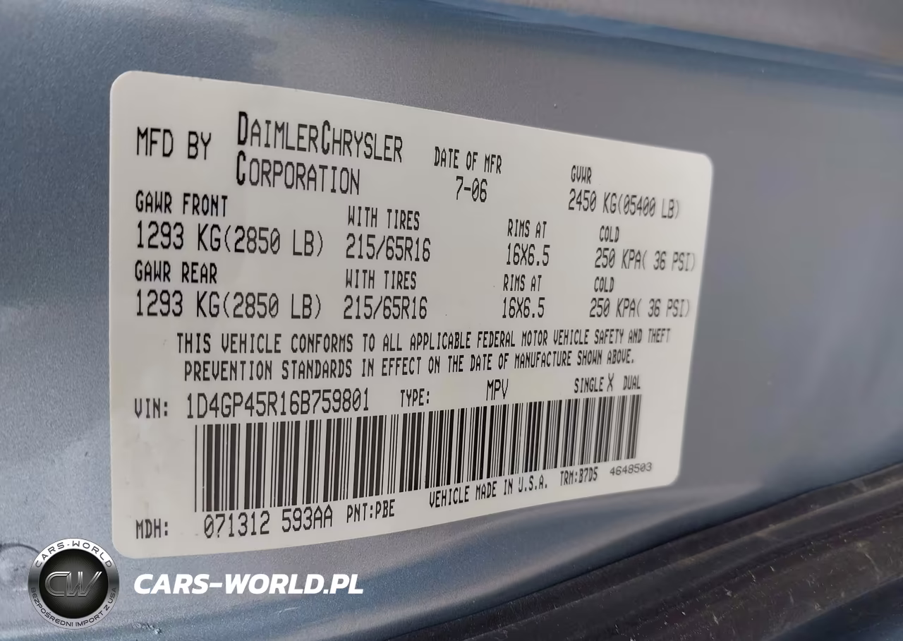 2006 Dodge Caravan Sxt VIN:1D4GP45R16B759801 - 9