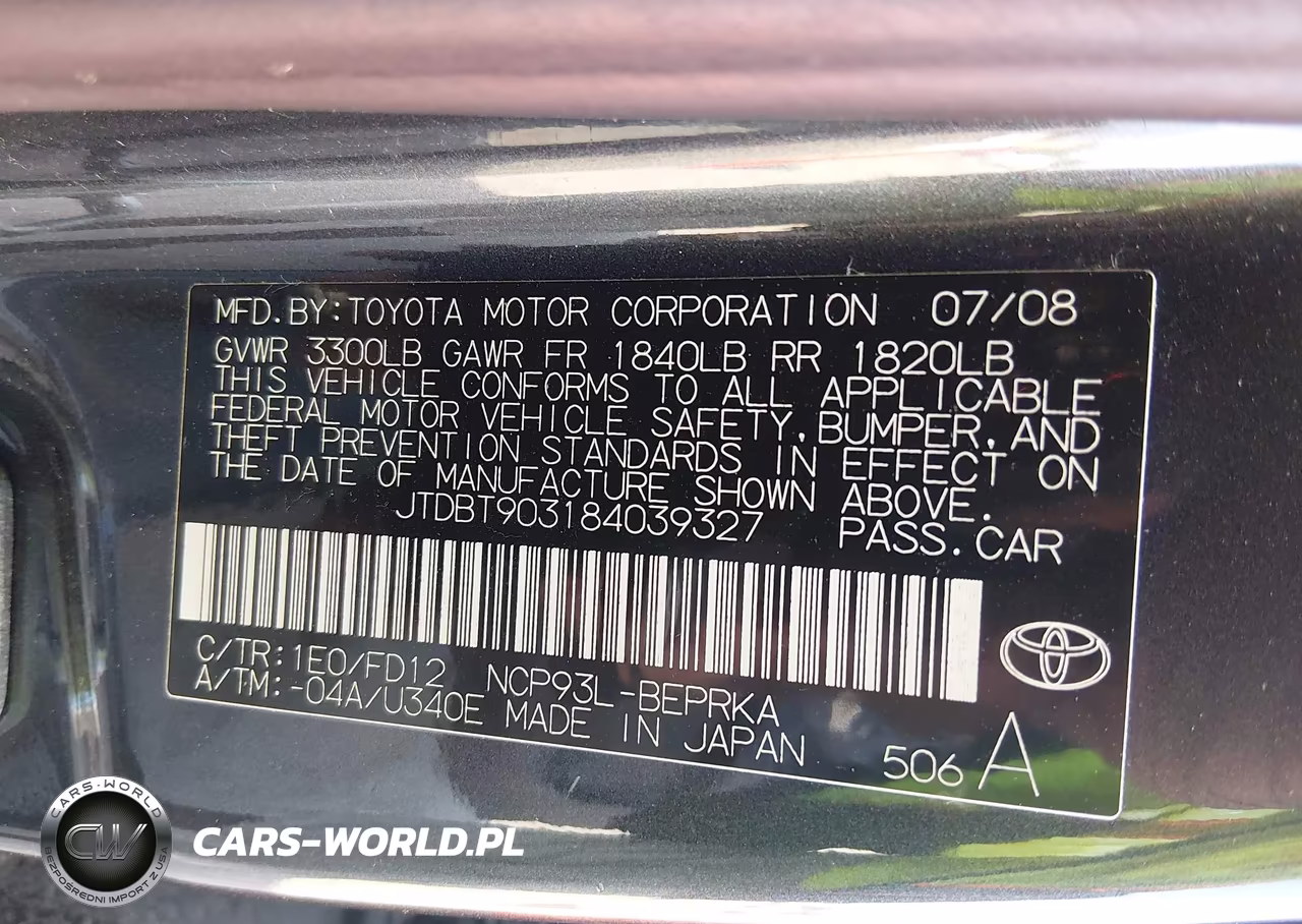2008 Toyota Yaris VIN:JTDBT903184039327 - 9