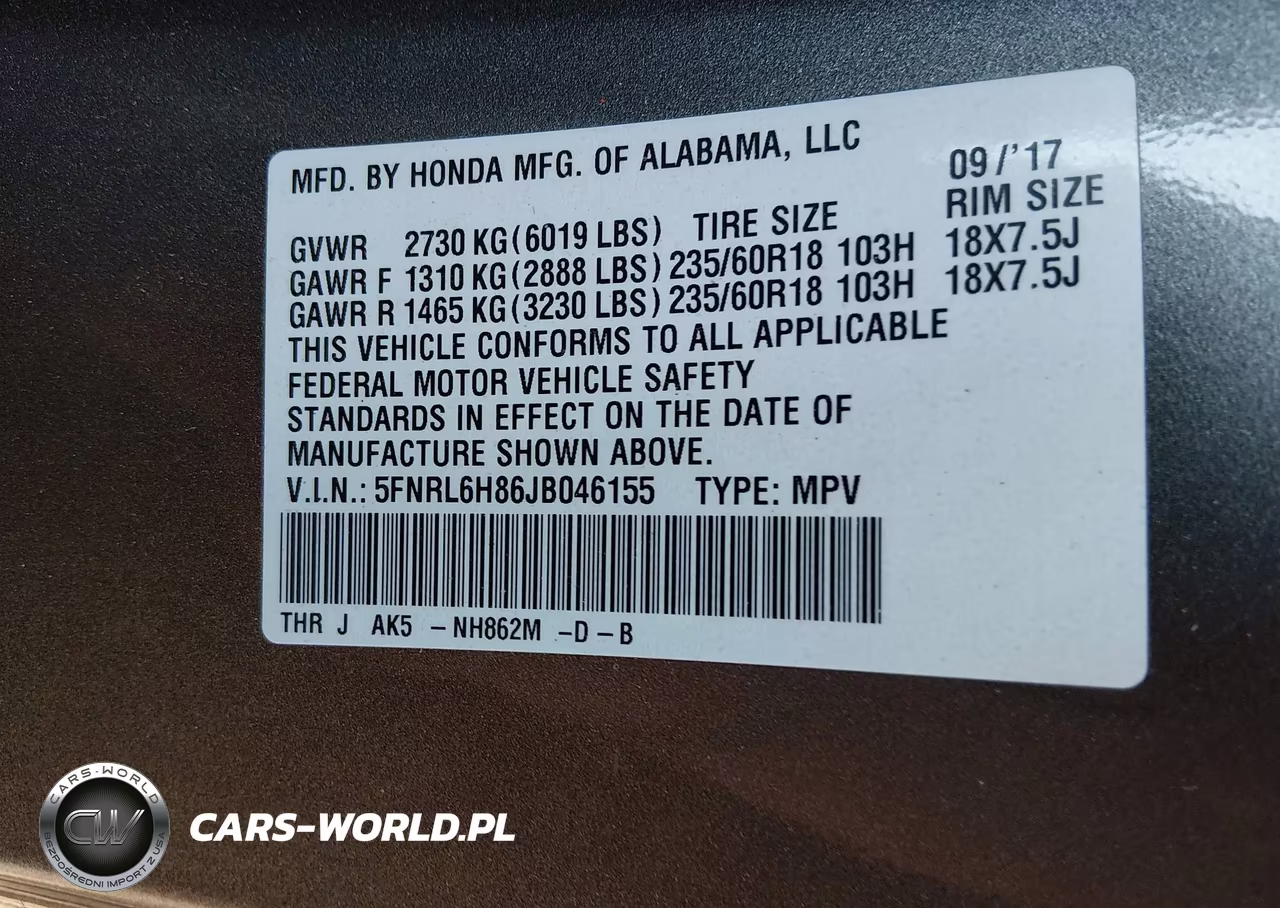 2018 Honda Odyssey Touring VIN:5FNRL6H86JB046155 - 9