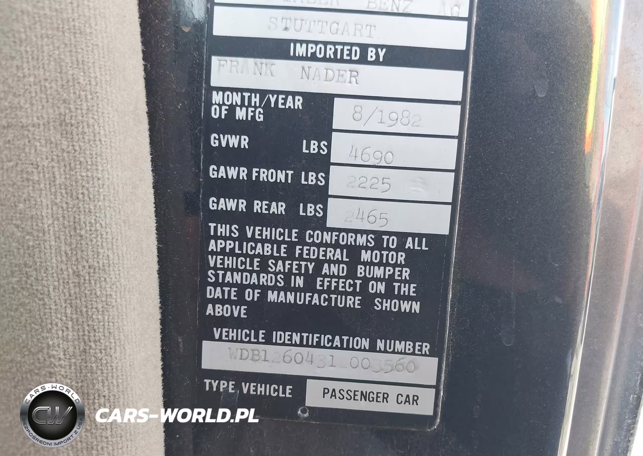 1982 Mercedes-Benz 380-Class VIN:WDB12604312003560 - 9