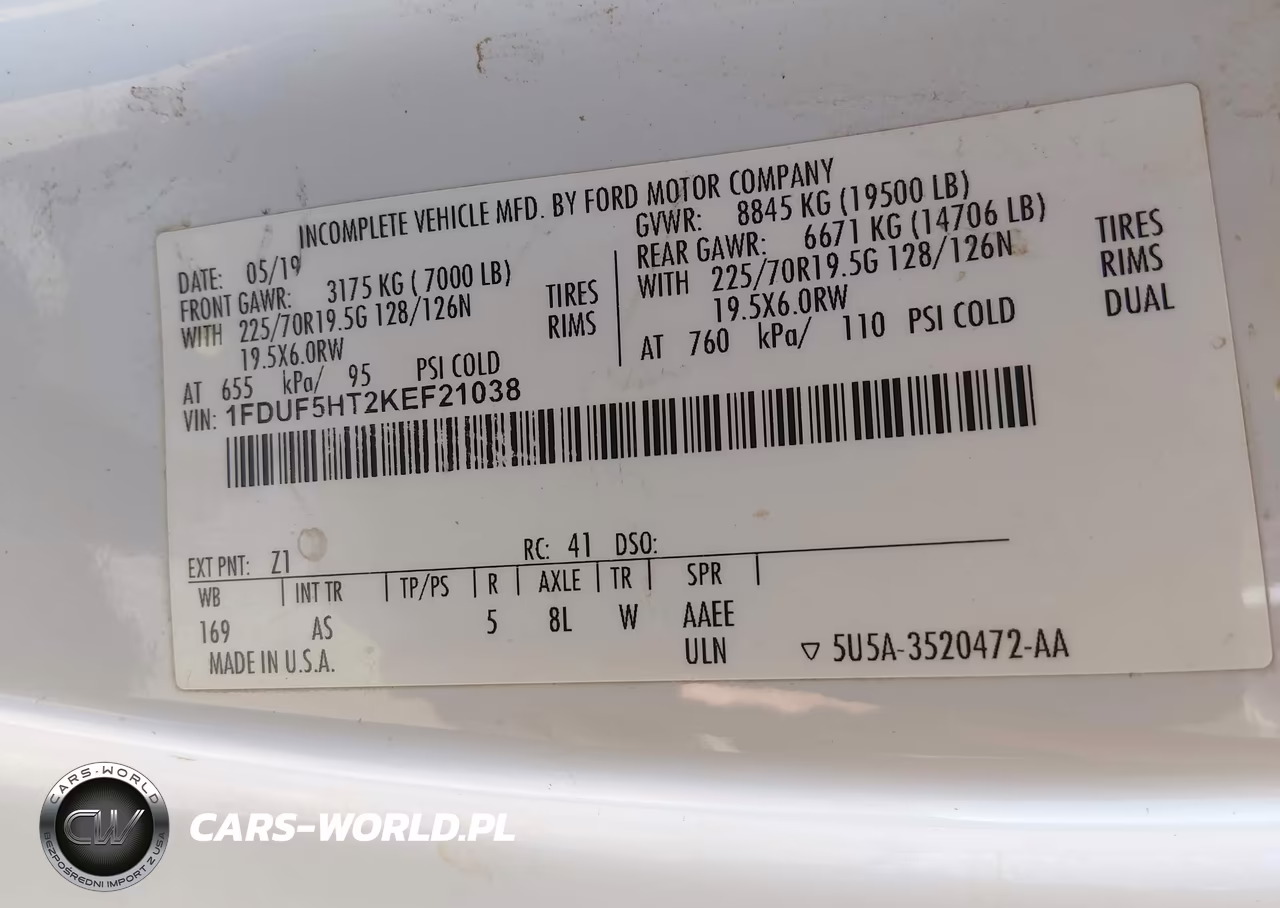 2019 Ford F-550 Chassis Xl VIN:1FDUF5HT2KEF21038 - 8