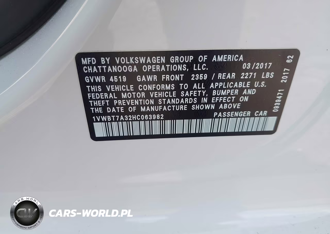 2017 Volkswagen Passat 1.8T Se VIN:1VWBT7A32HC063982 - 9