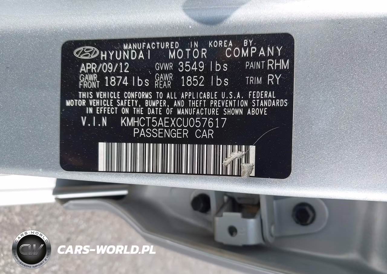 2012 Hyundai Accent Gs VIN:KMHCT5AEXCU057617 - 9