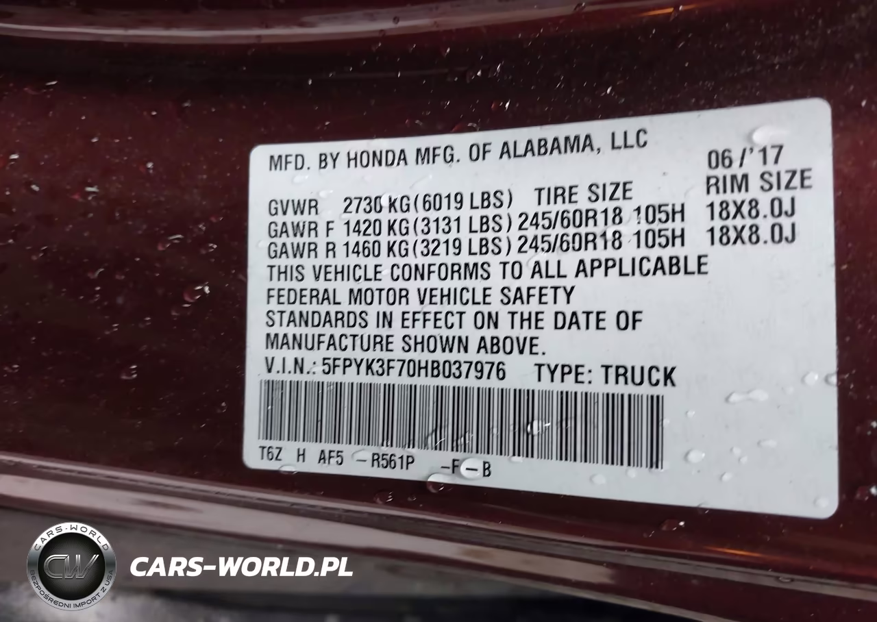 2017 Honda Ridgeline Rtl-E VIN:5FPYK3F70HB037976 - 9