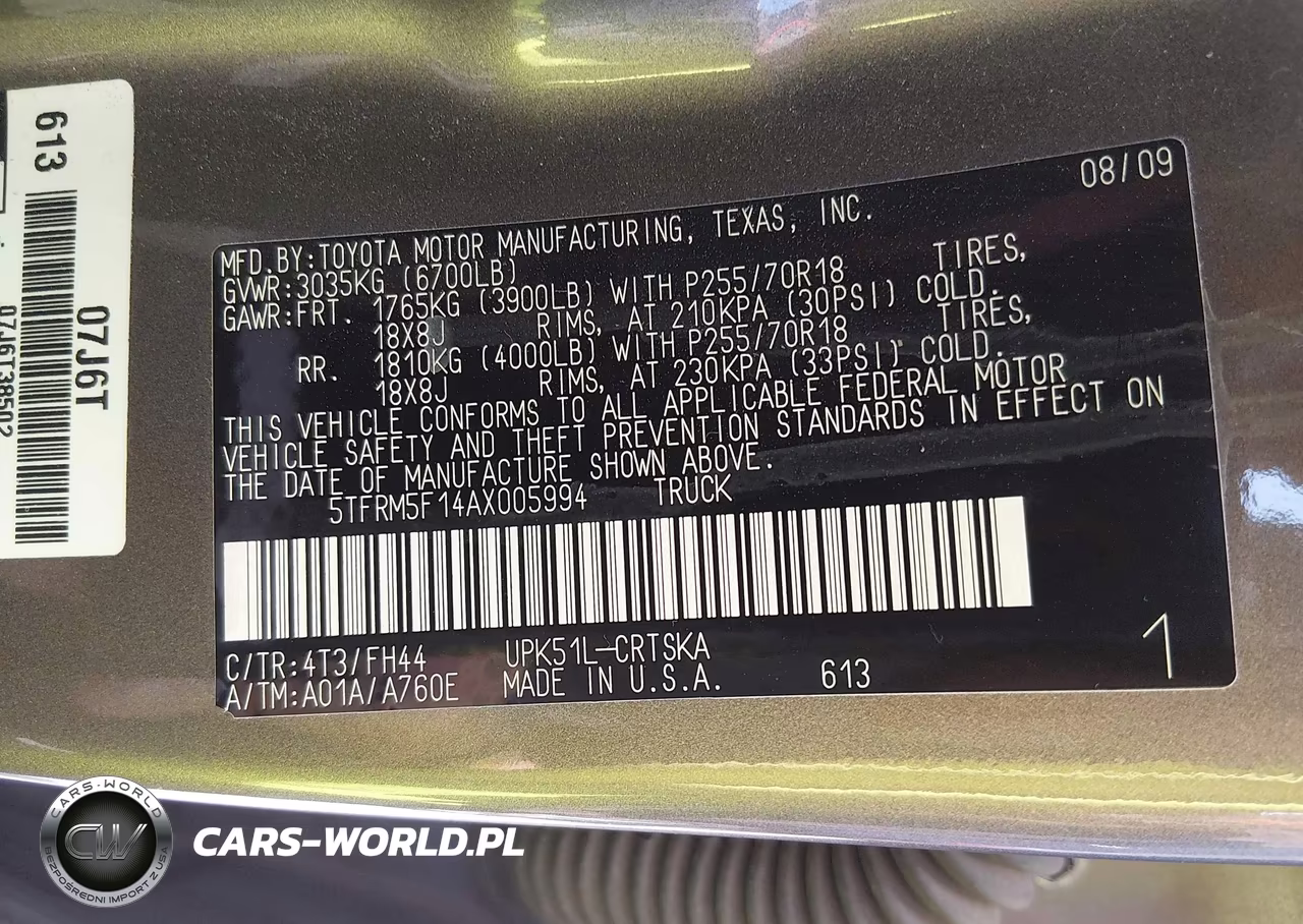 2010 Toyota Tundra Grade 4.6L V8 VIN:5TFRM5F14AX005994 - 9