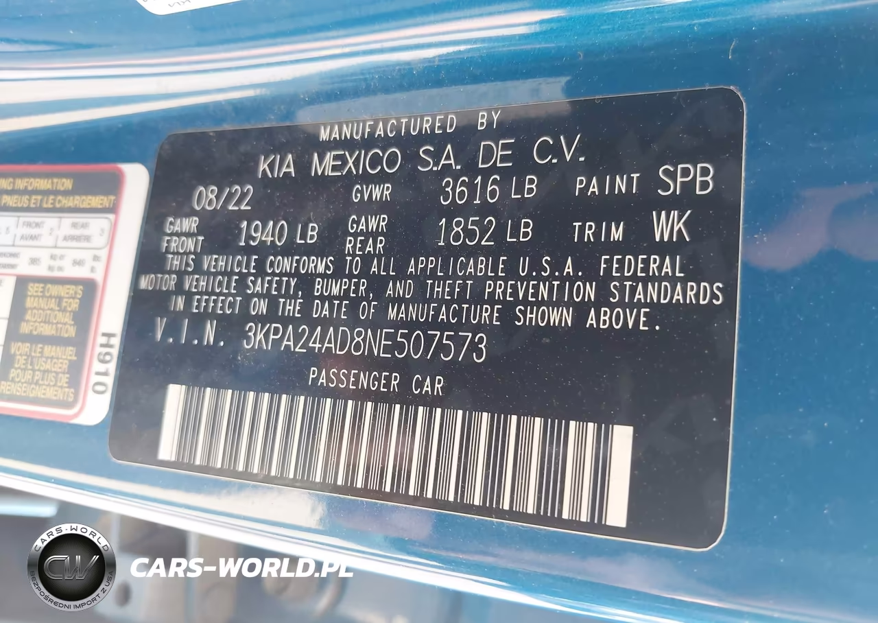 2022 Kia Rio S VIN:3KPA24AD8NE507573 - 9