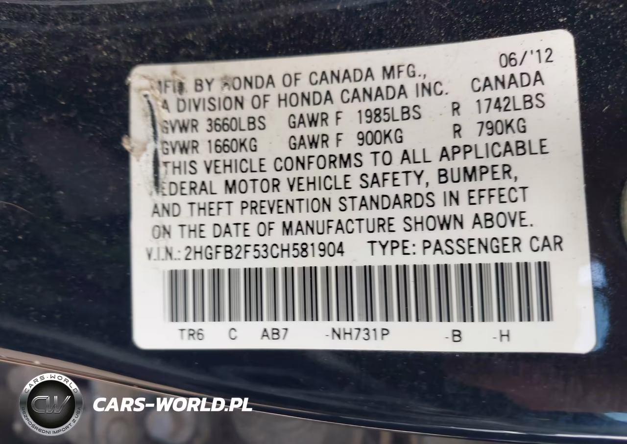 2012 Honda Civic Lx VIN:2HGFB2F53CH581904 - 9