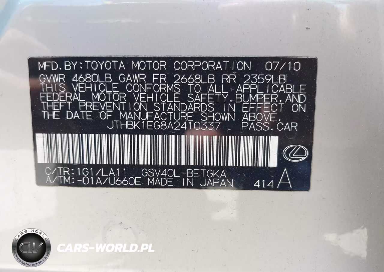 2010 Lexus Es 350 VIN:JTHBK1EG8A2410337 - 9
