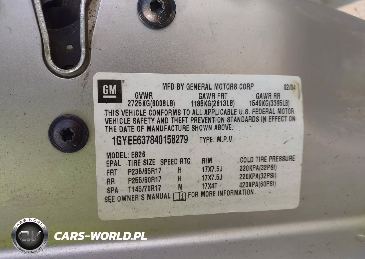 2004 Cadillac Srx Standard VIN:1GYEE637840158279 - 9