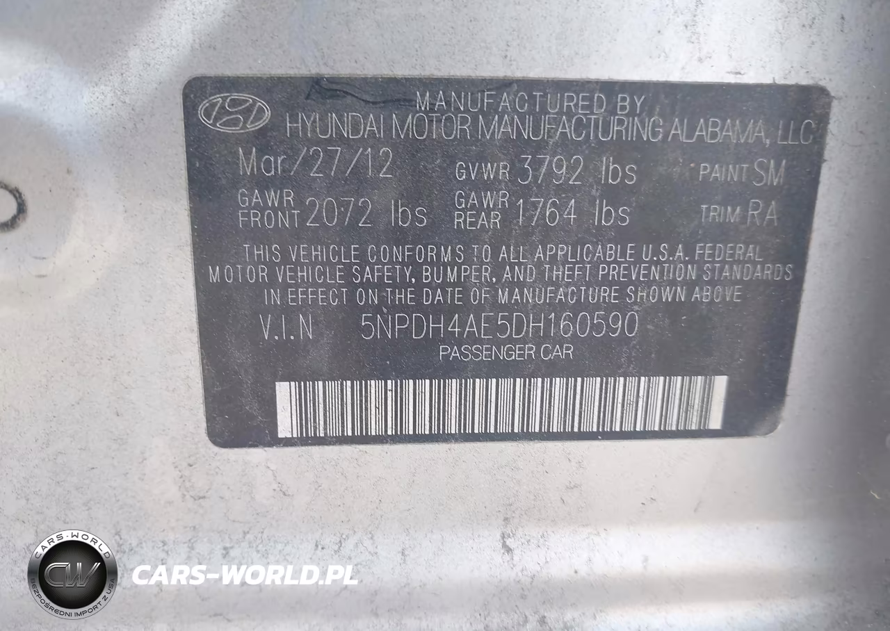 2013 Hyundai Elantra Limited VIN:5NPDH4AE5DH160590 - 9