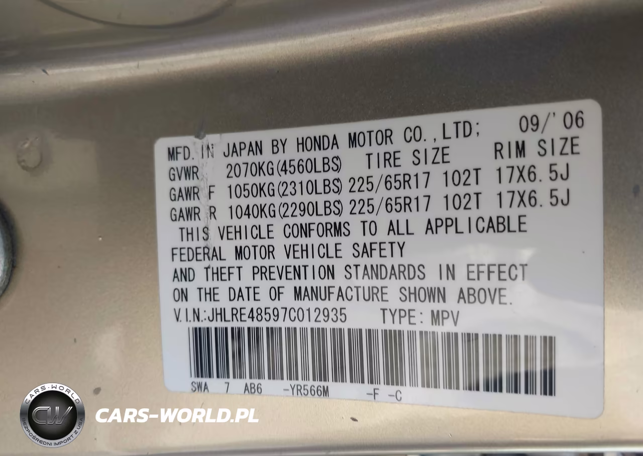 2007 Honda Cr-V Ex VIN:JHLRE48597C012935 - 9