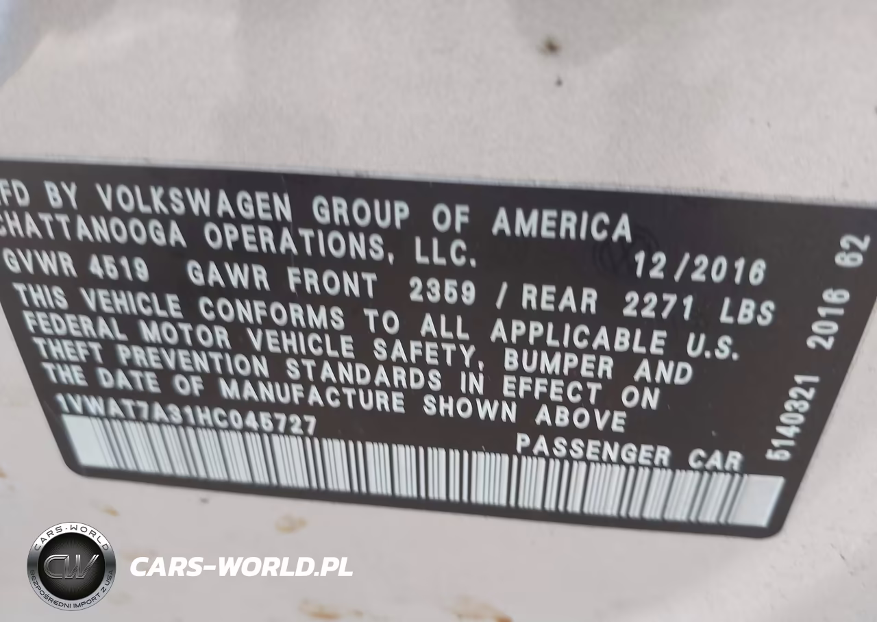 2017 Volkswagen Passat S VIN:1VWAT7A31HC045727 - 9