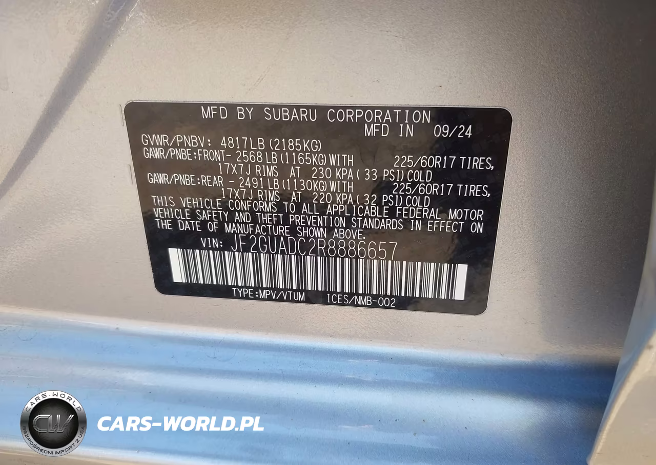 2024 Subaru Crosstrek Premium VIN:JF2GUADC2R8886657 - 9