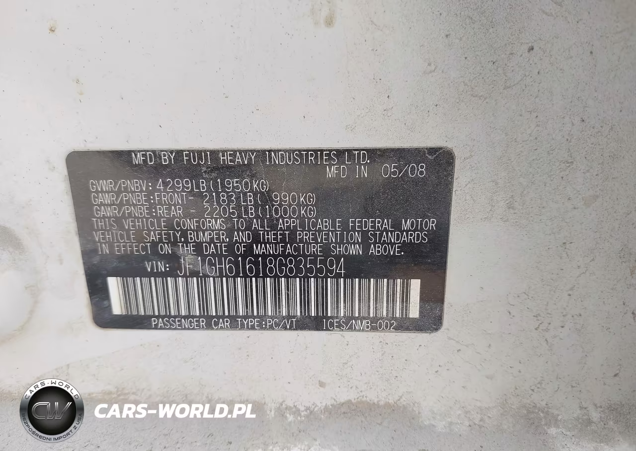 2008 Subaru Impreza 2.5I VIN:JF1GH61618G835594 - 9