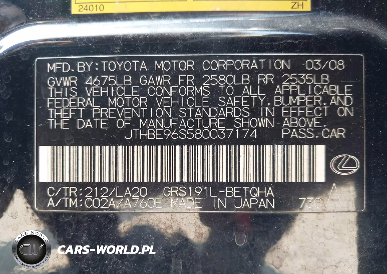 2008 Lexus Gs 350 VIN:JTHBE96S580037174 - 9