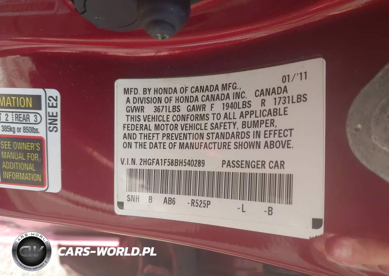 2011 Honda Civic Lx VIN:2HGFA1F58BH540289 - 9