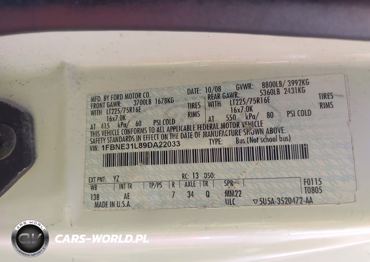 2009 Ford E-350 Super Duty Xl-Xlt VIN:1FBNE31L89DA22033 - 9