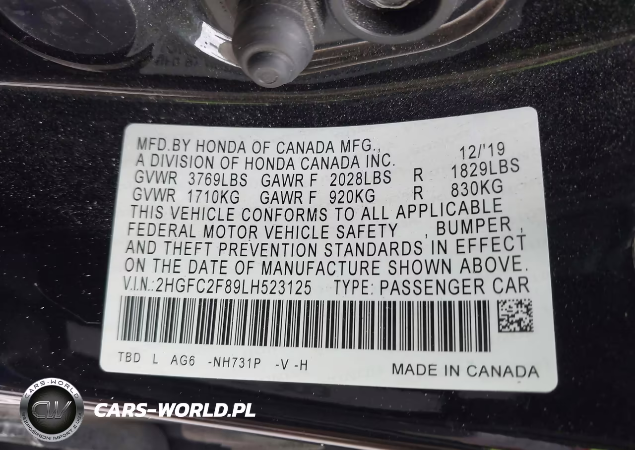2020 Honda Civic Sport VIN:2HGFC2F89LH523125 - 9