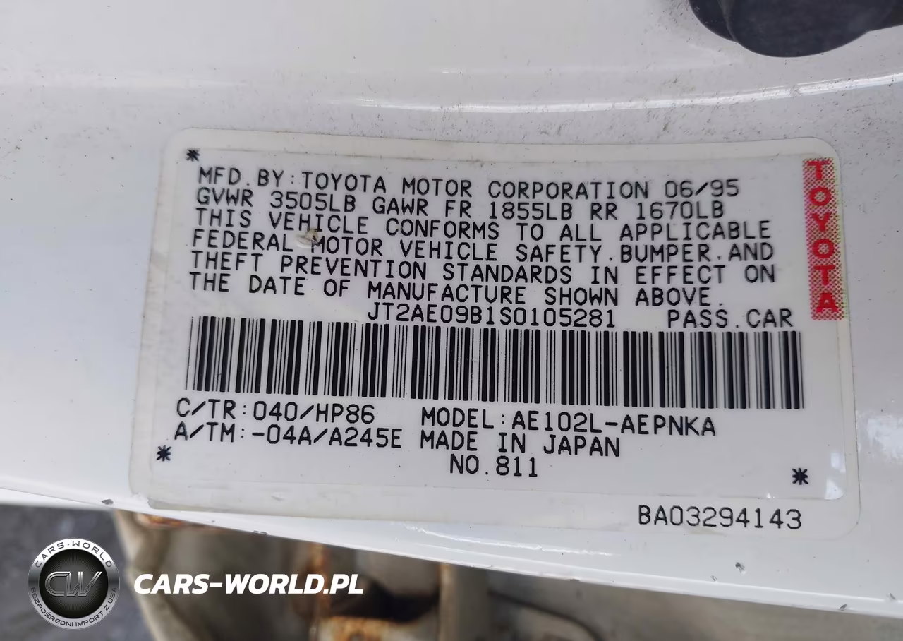 1995 Toyota Corolla Le-Dx VIN:JT2AE09B1S0105281 - 9
