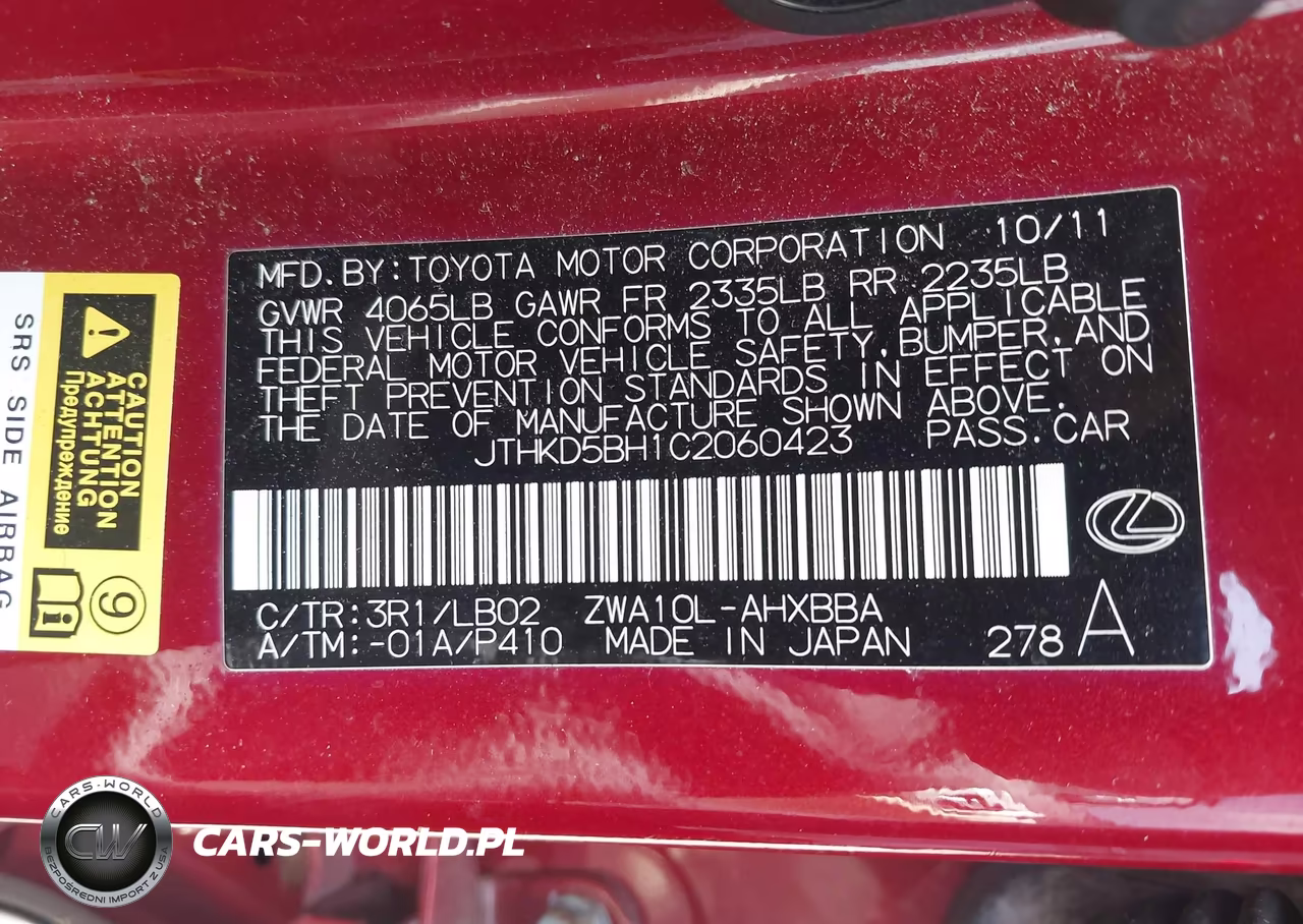 2012 Lexus Ct 200H Premium VIN:JTHKD5BH1C2060423 - 9