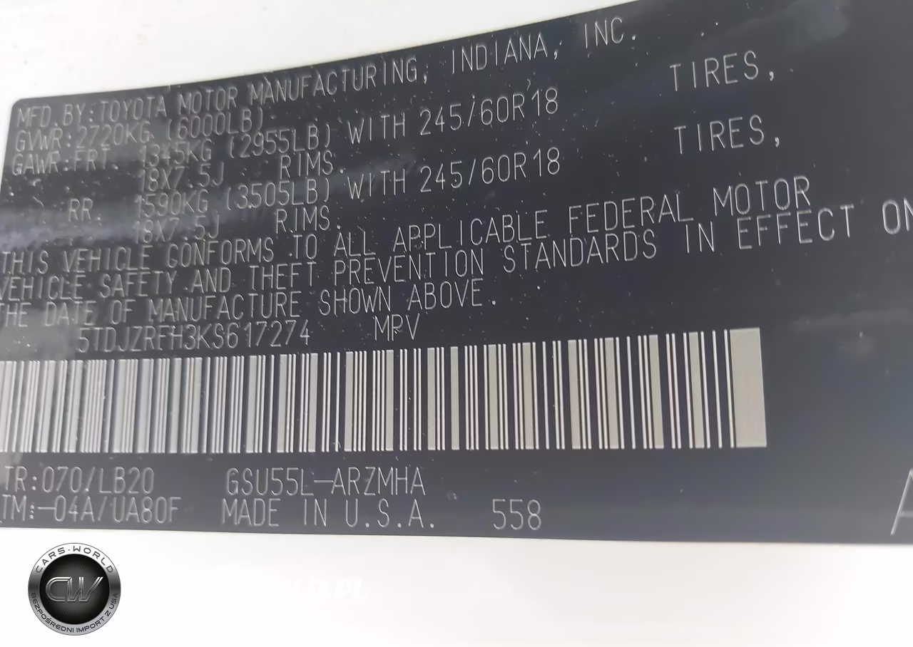 2019 Toyota Highlander Xle VIN:5TDJZRFH3KS617274 - 9