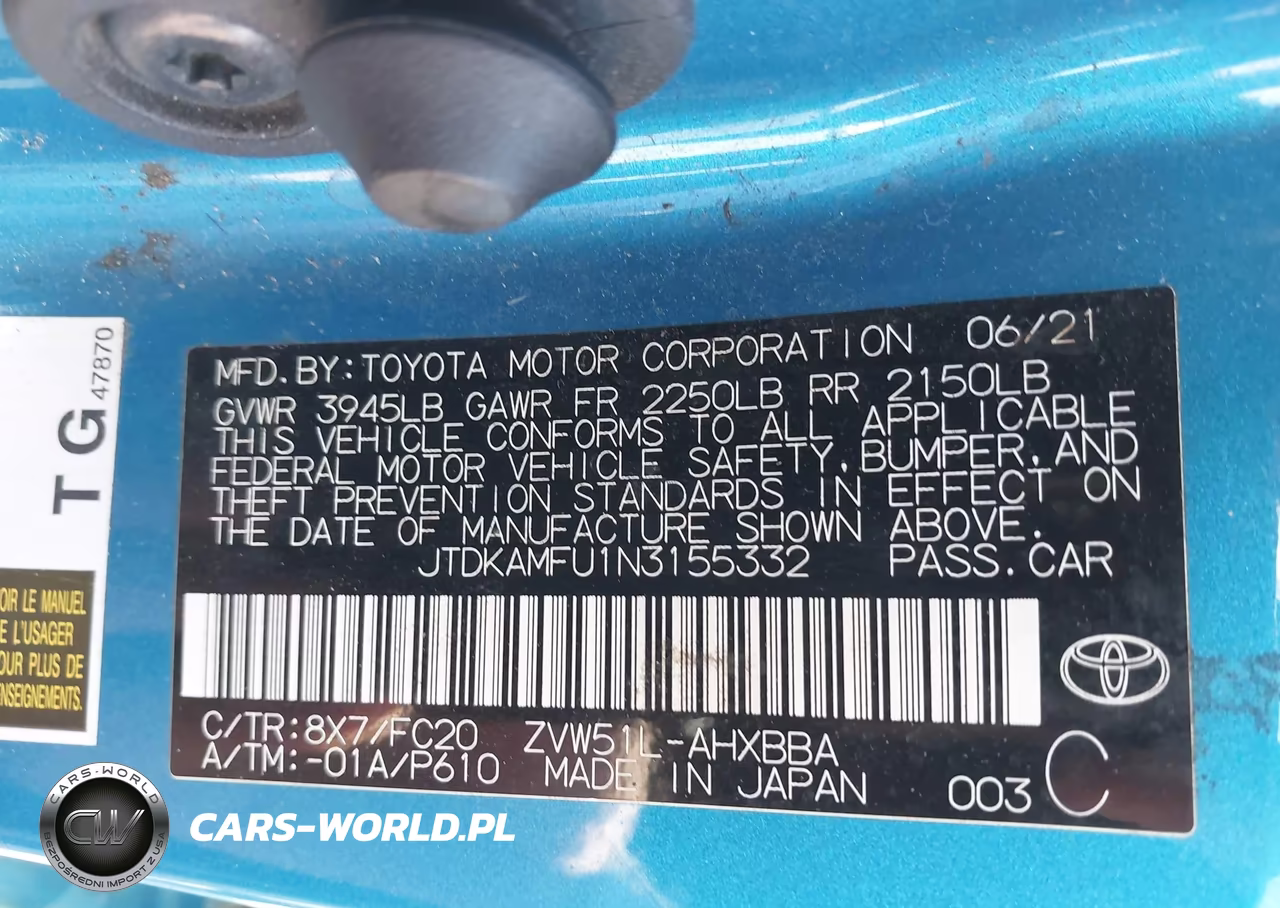 2022 Toyota Prius L VIN:JTDKAMFU1N3155332 - 9