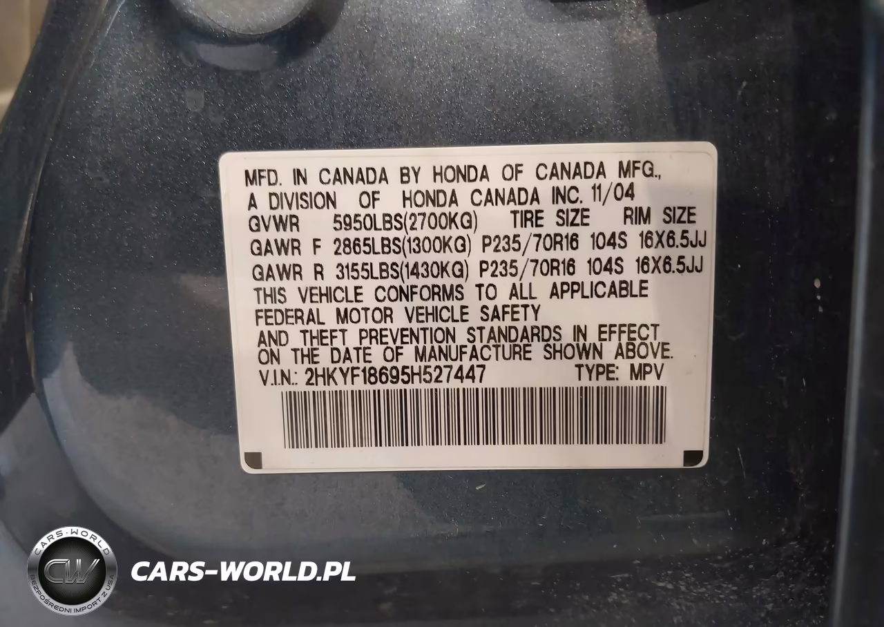 2005 Honda Pilot Ex-L VIN:2HKYF18695H527447 - 9
