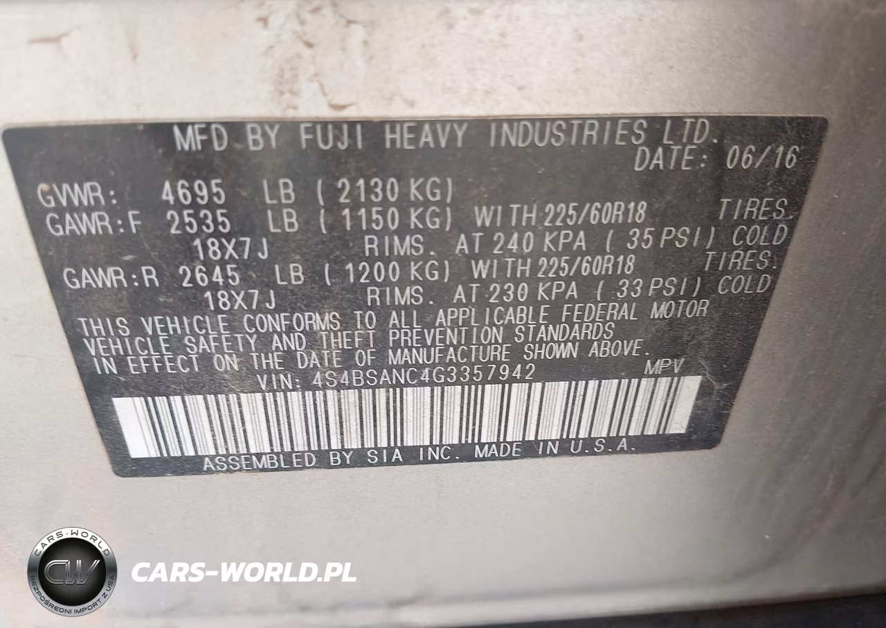 2016 Subaru Outback 2.5I Limited VIN:4S4BSANC4G3357942 - 9