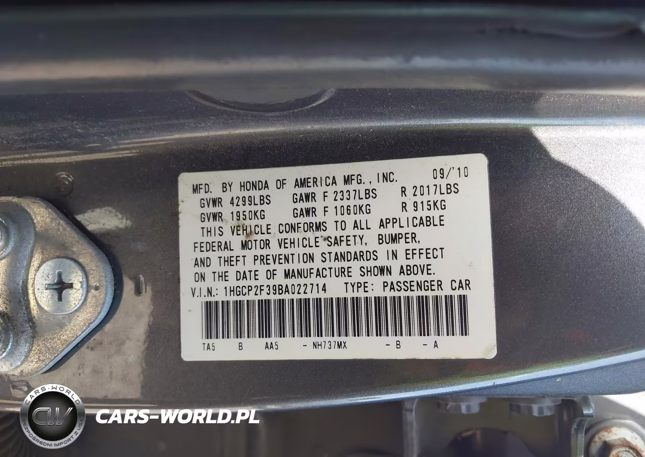 2011 Honda Accord 2.4 Lx VIN:1HGCP2F39BA022714 - 9