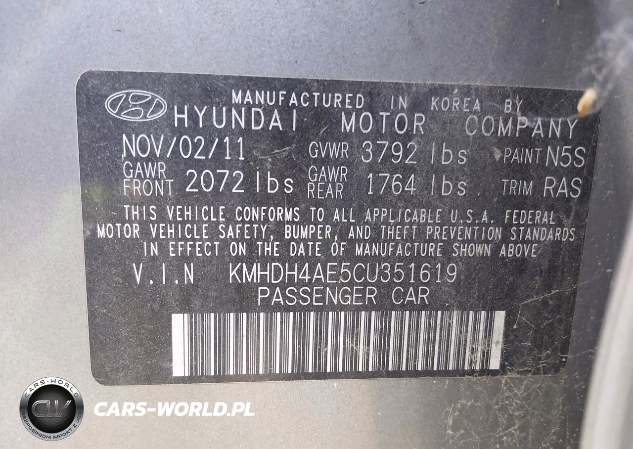 2012 Hyundai Elantra Gls (Ulsan Plant) VIN:KMHDH4AE5CU351619 - 9