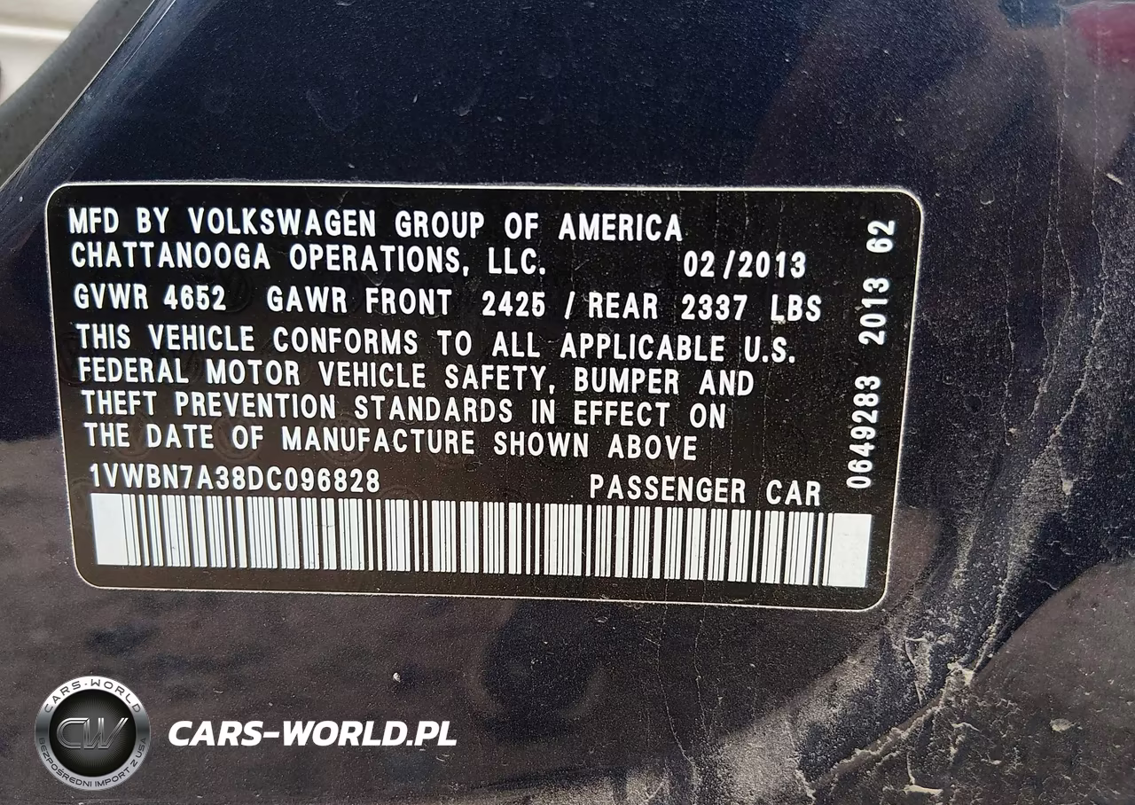 2013 Volkswagen Passat 2.0L Tdi Se VIN:1VWBN7A38DC096828 - 9