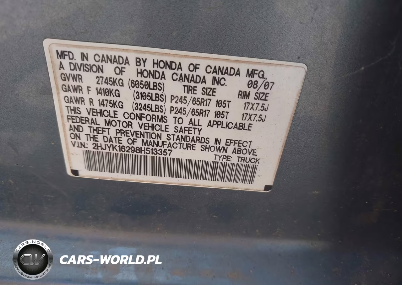 2008 Honda Ridgeline Rt VIN:2HJYK16298H513357 - 9