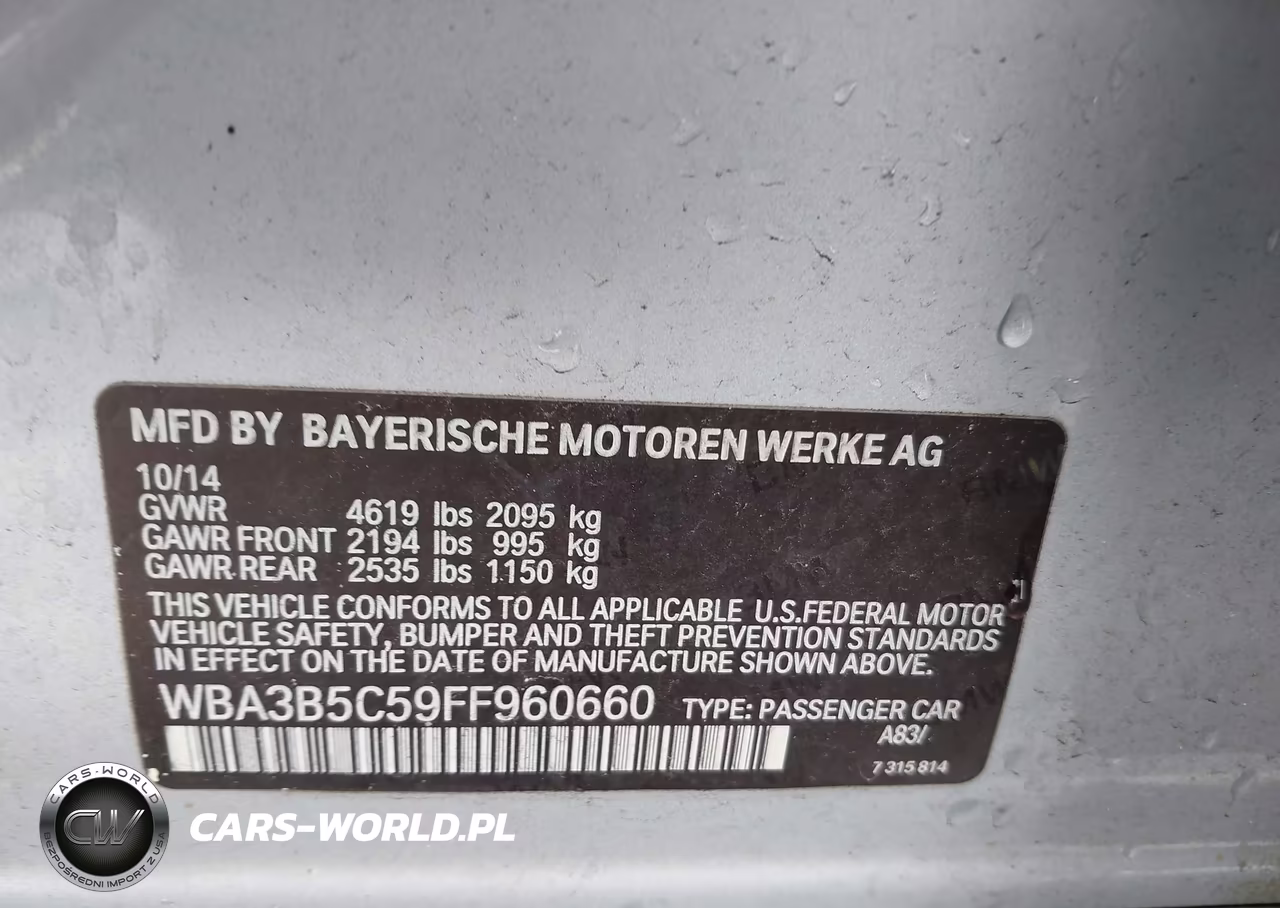 2015 BMW 328I xDrive VIN:WBA3B5C59FF960660 - 9