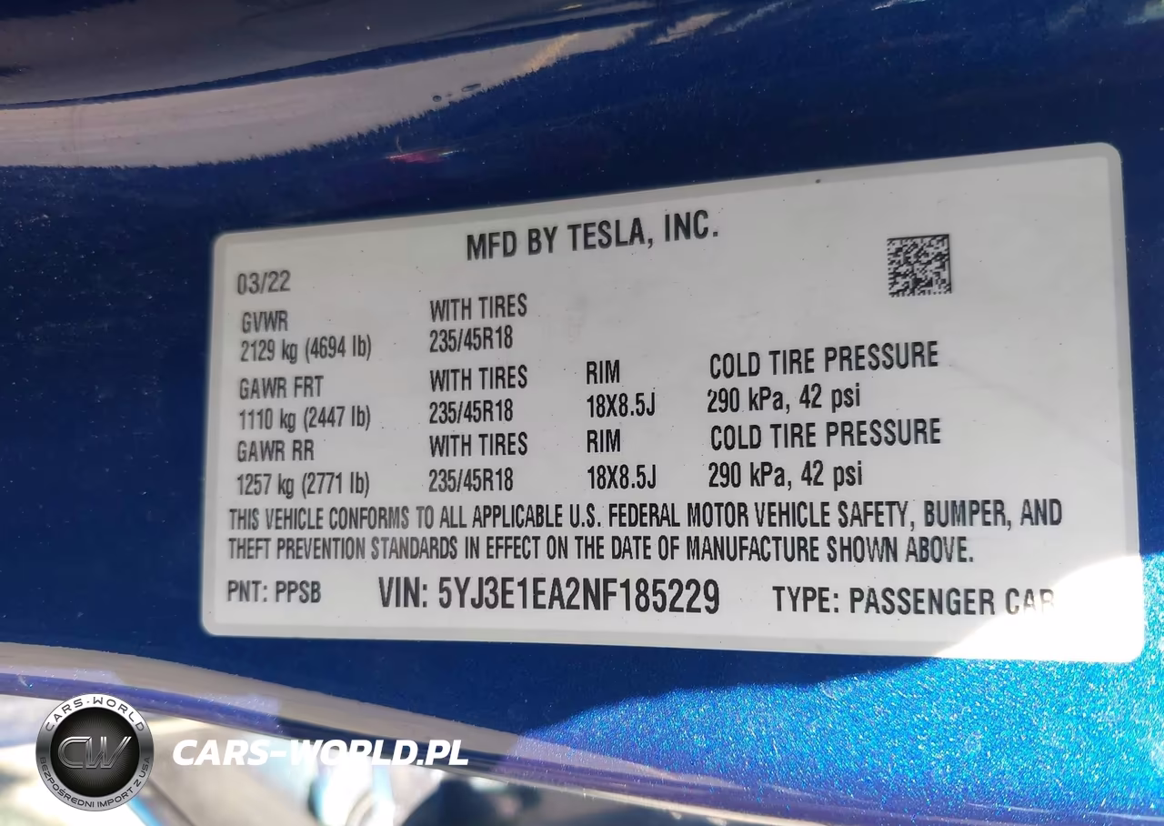 2022 Tesla Model 3 Rear-Wheel Drive VIN:5YJ3E1EA2NF185229 - 9
