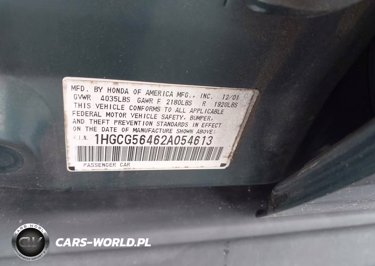2002 Honda Accord 2.3 Lx VIN:1HGCG56462A054613 - 9