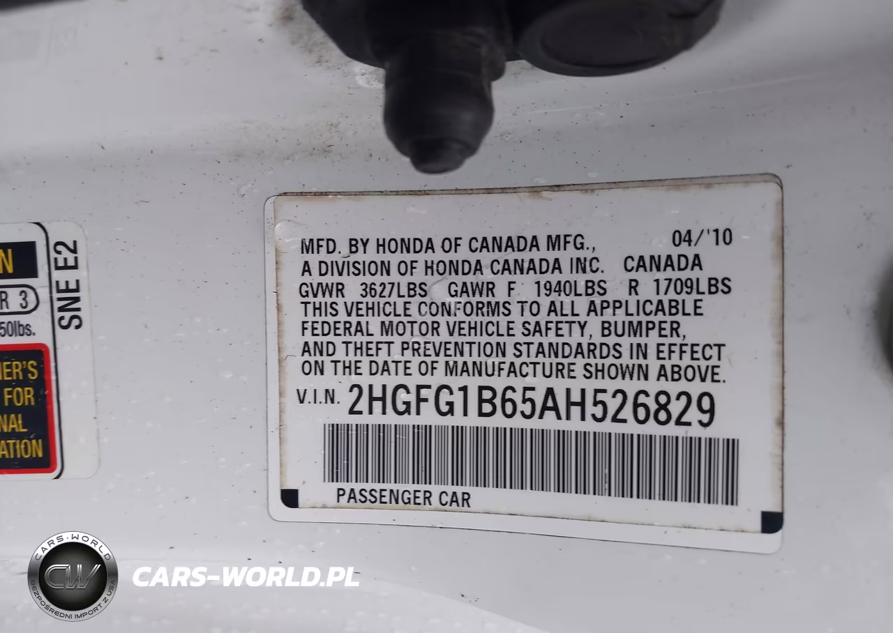 2010 Honda Civic Lx VIN:2HGFG1B65AH526829 - 9