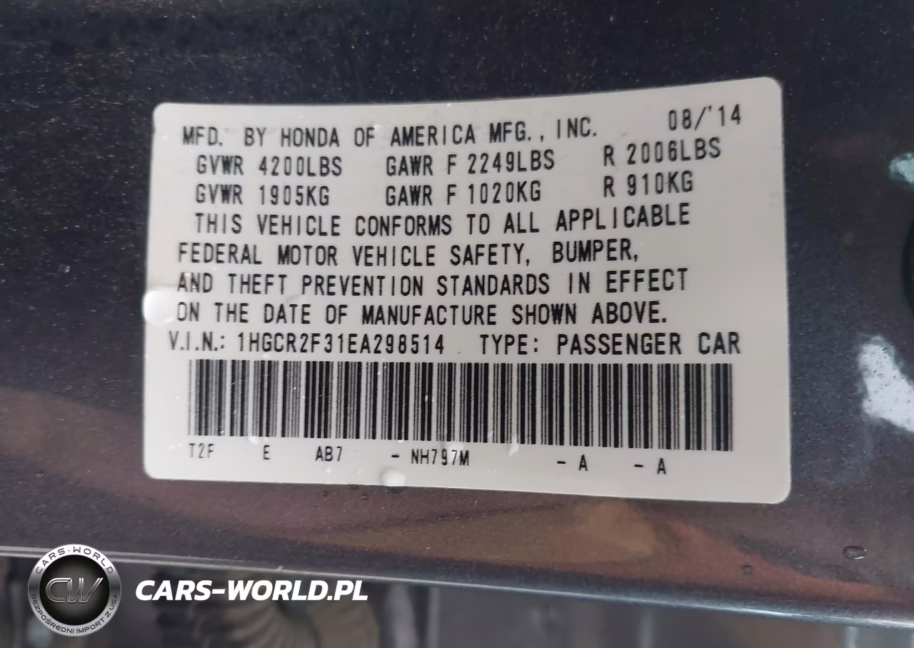 2014 Honda Accord Lx VIN:1HGCR2F31EA298514 - 9