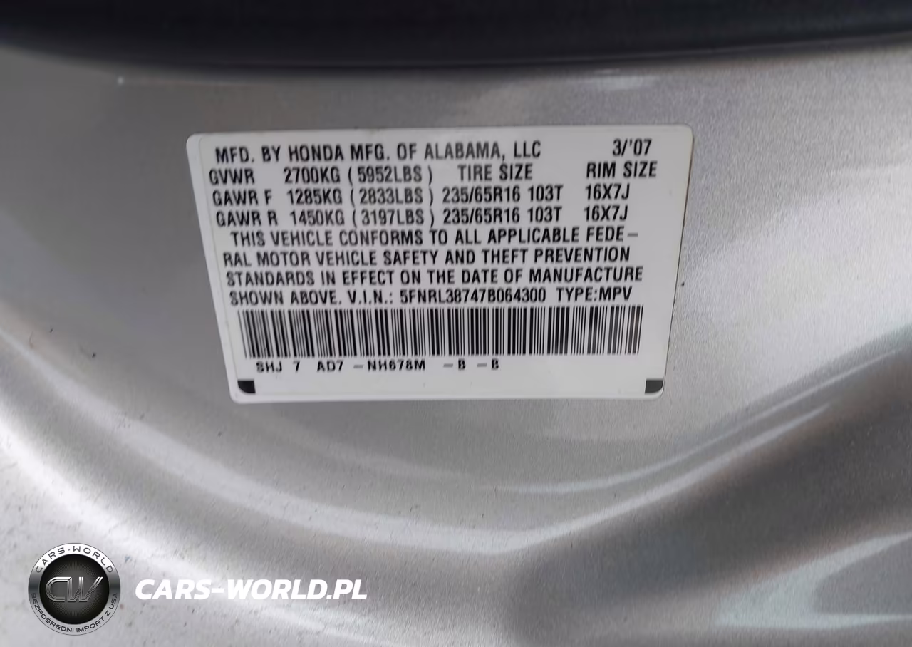 2007 Honda Odyssey Ex-L VIN:5FNRL38747B064300 - 9