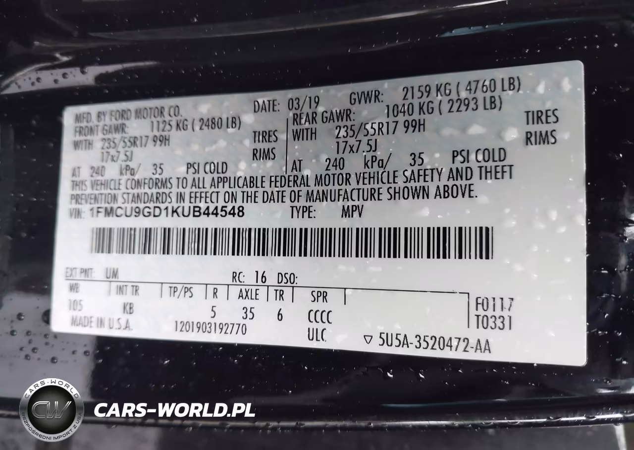 2019 Ford Escape Se VIN:1FMCU9GD1KUB44548 - 9
