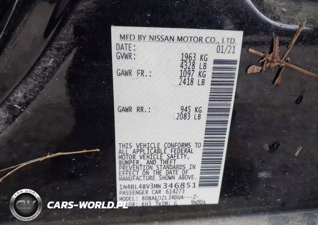 2021 Nissan Altima S Fwd VIN:1N4BL4BV3MN346851 - 9