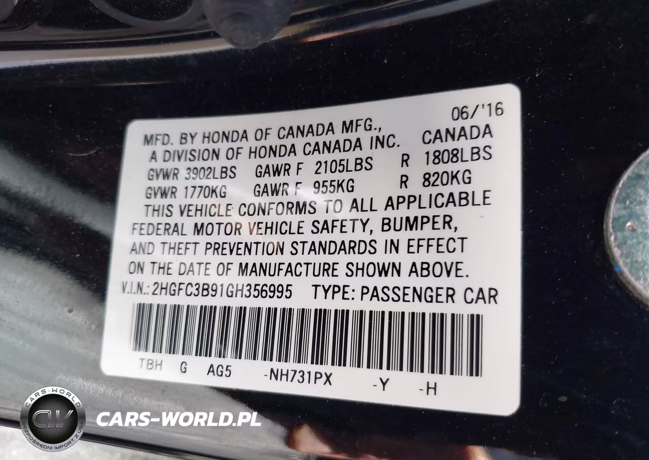 2016 Honda Civic Touring VIN:2HGFC3B91GH356995 - 9