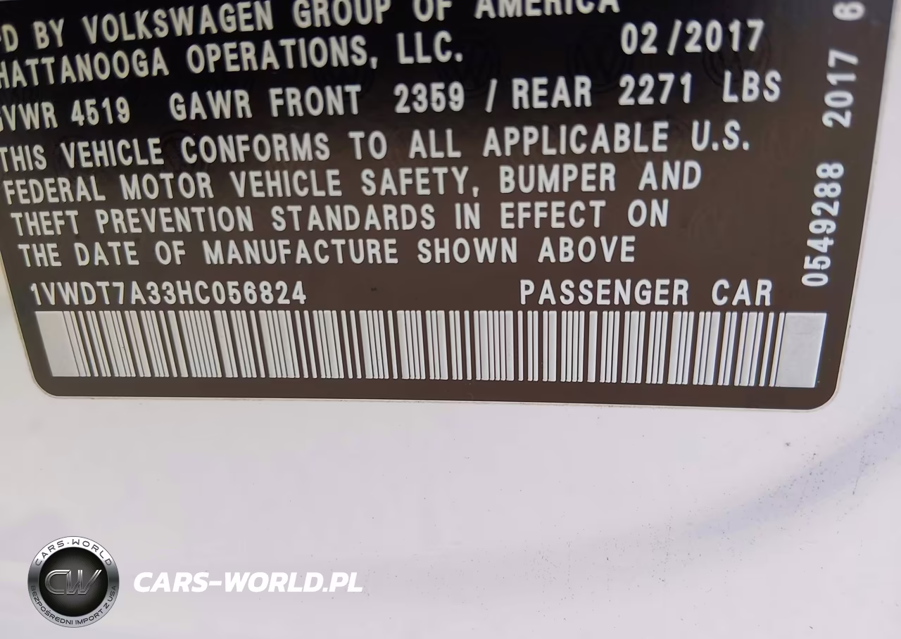 2017 Volkswagen Passat 1.8T R-Line VIN:1VWDT7A33HC056824 - 9