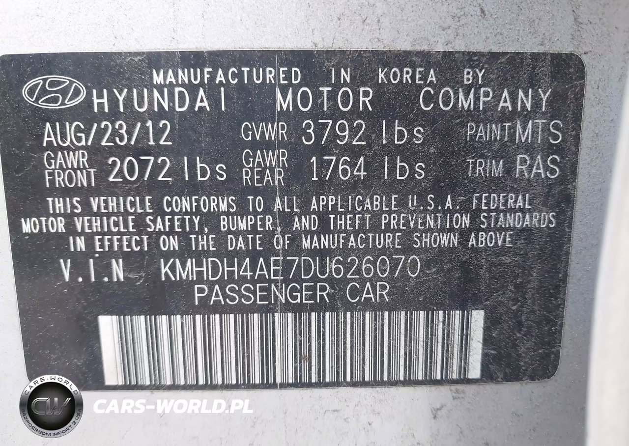 2013 Hyundai Elantra Gls VIN:KMHDH4AE7DU626070 - 9