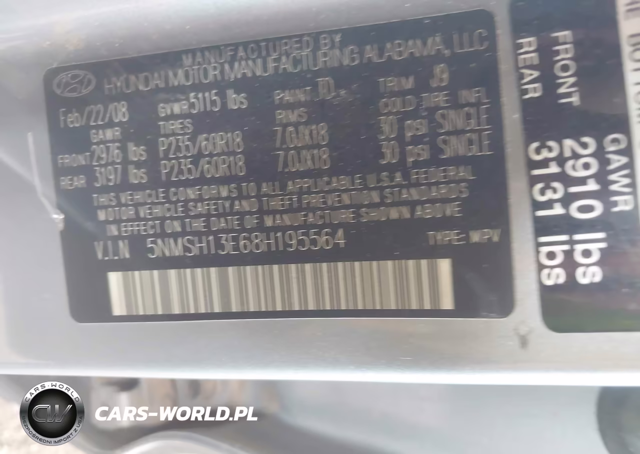 2008 Hyundai Santa Fe Limited-Se VIN:5NMSH13E68H195564 - 9