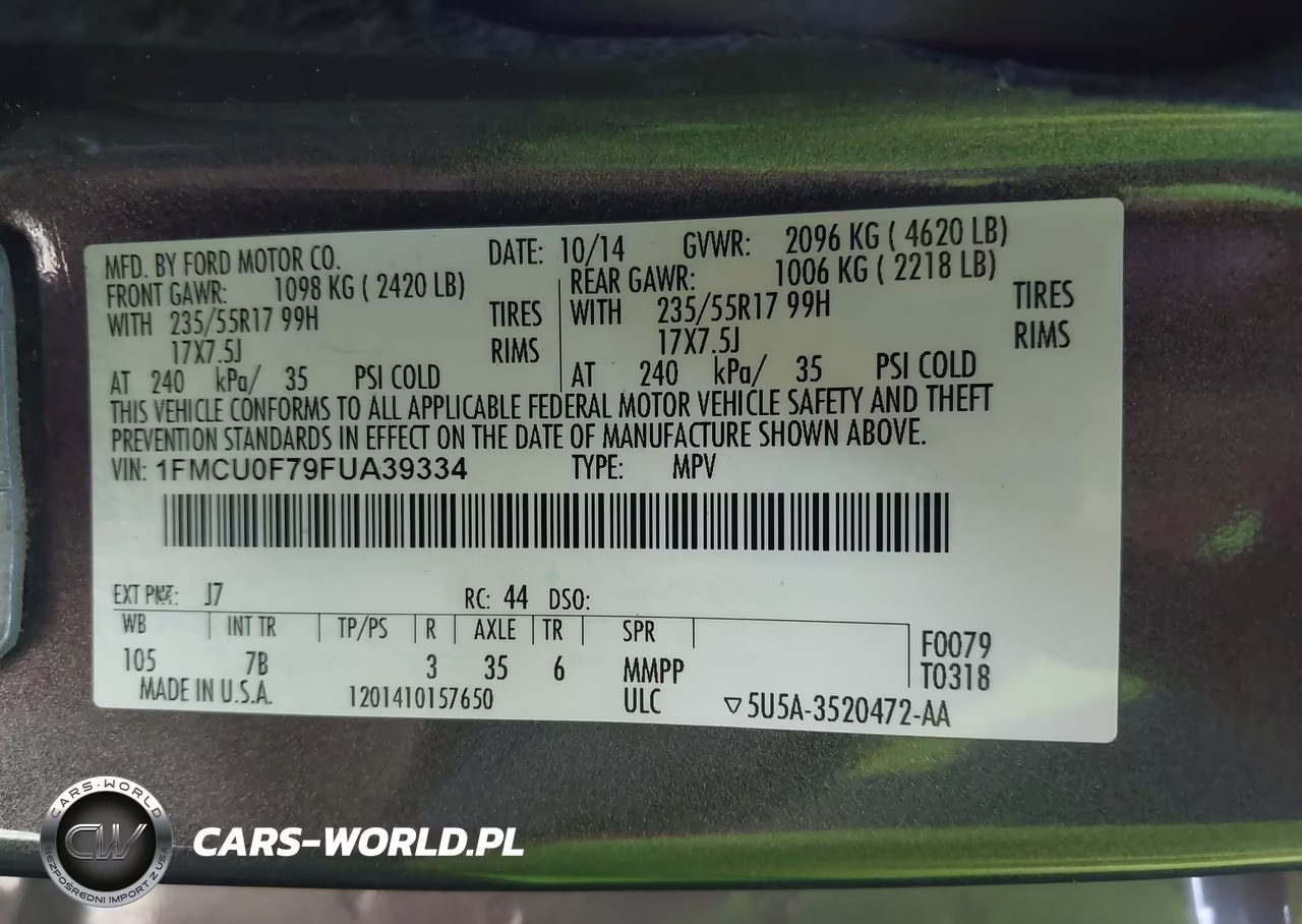 2015 Ford Escape S VIN:1FMCU0F79FUA39334 - 9