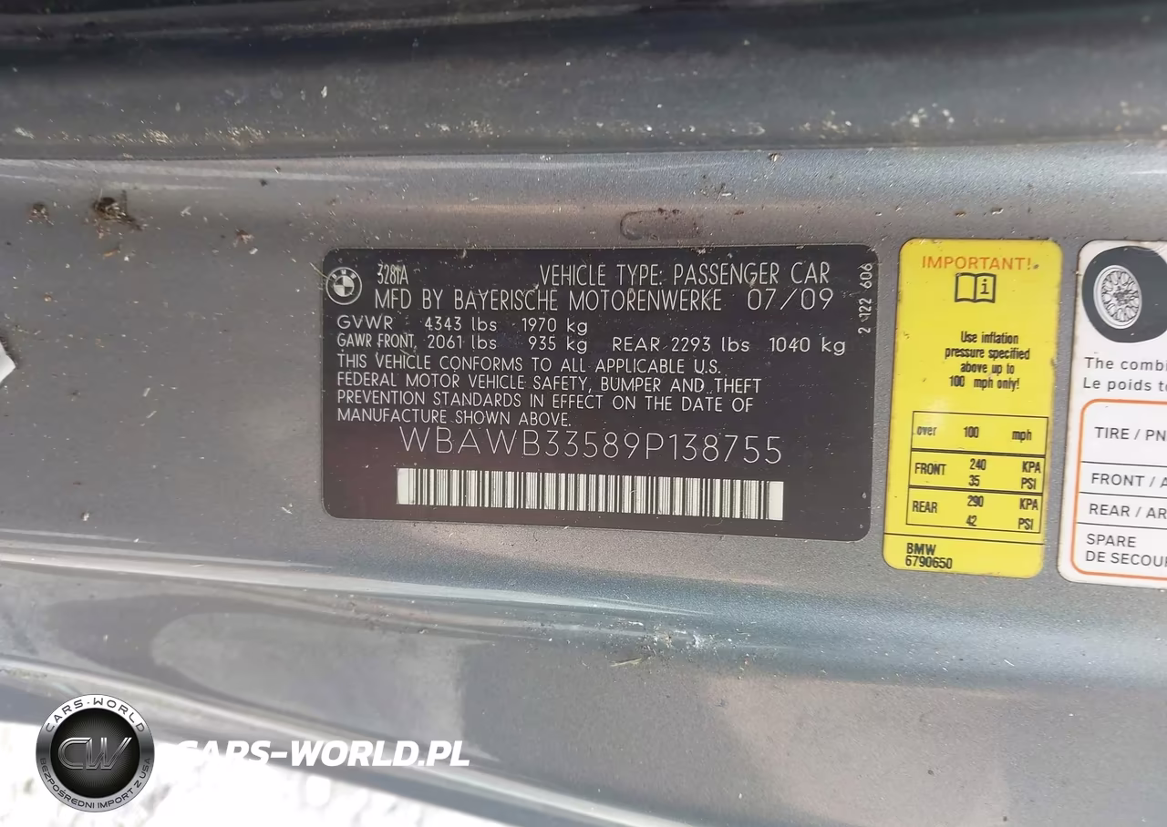 2009 BMW 328I VIN:WBAWB33589P138755 - 9