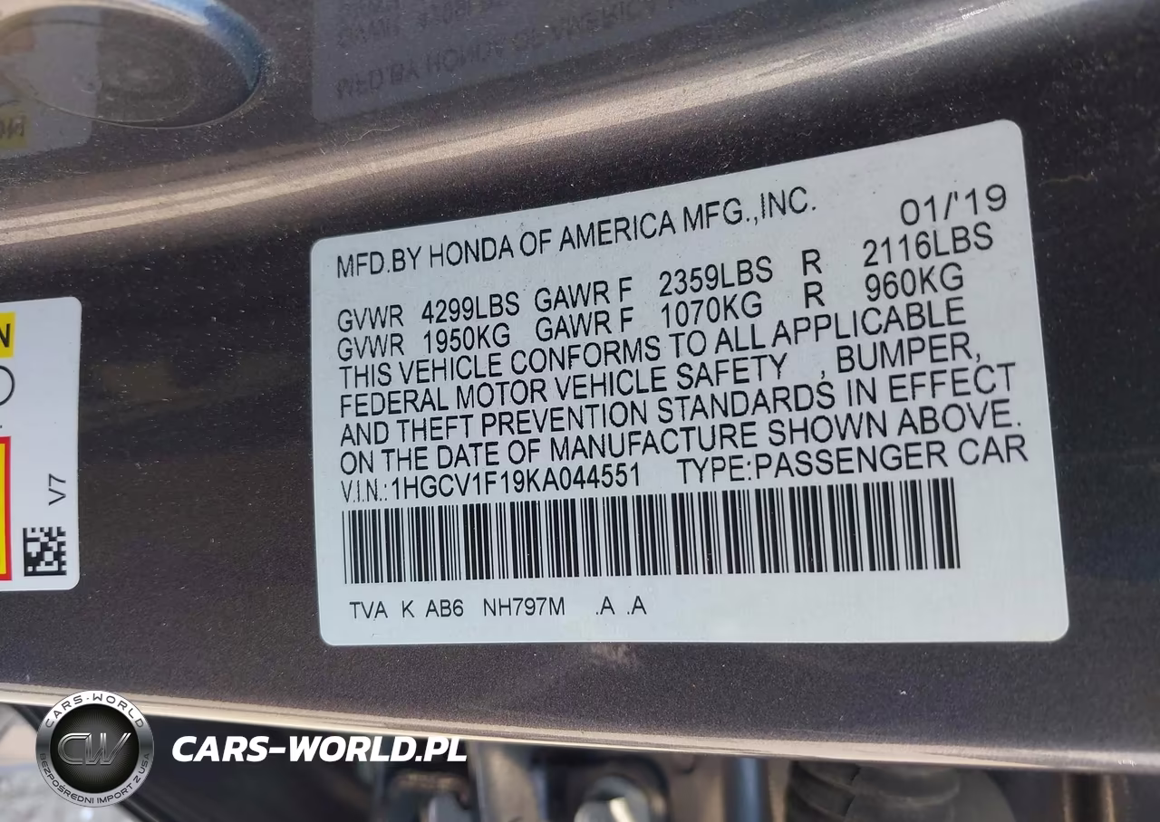 2019 Honda Accord Lx VIN:1HGCV1F19KA044551 - 9