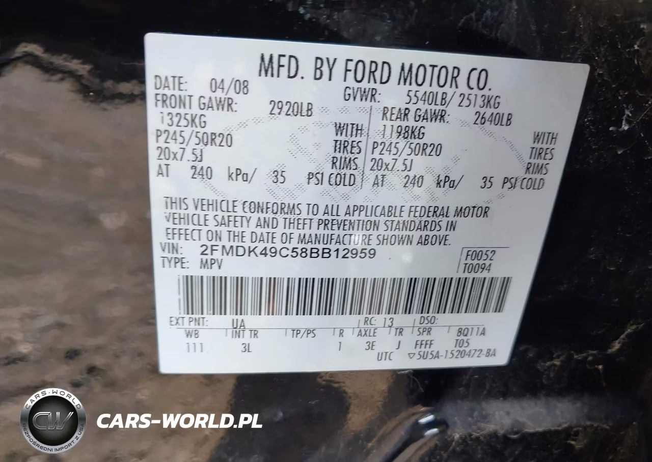 2008 Ford Edge Limited VIN:2FMDK49C58BB12959 - 9