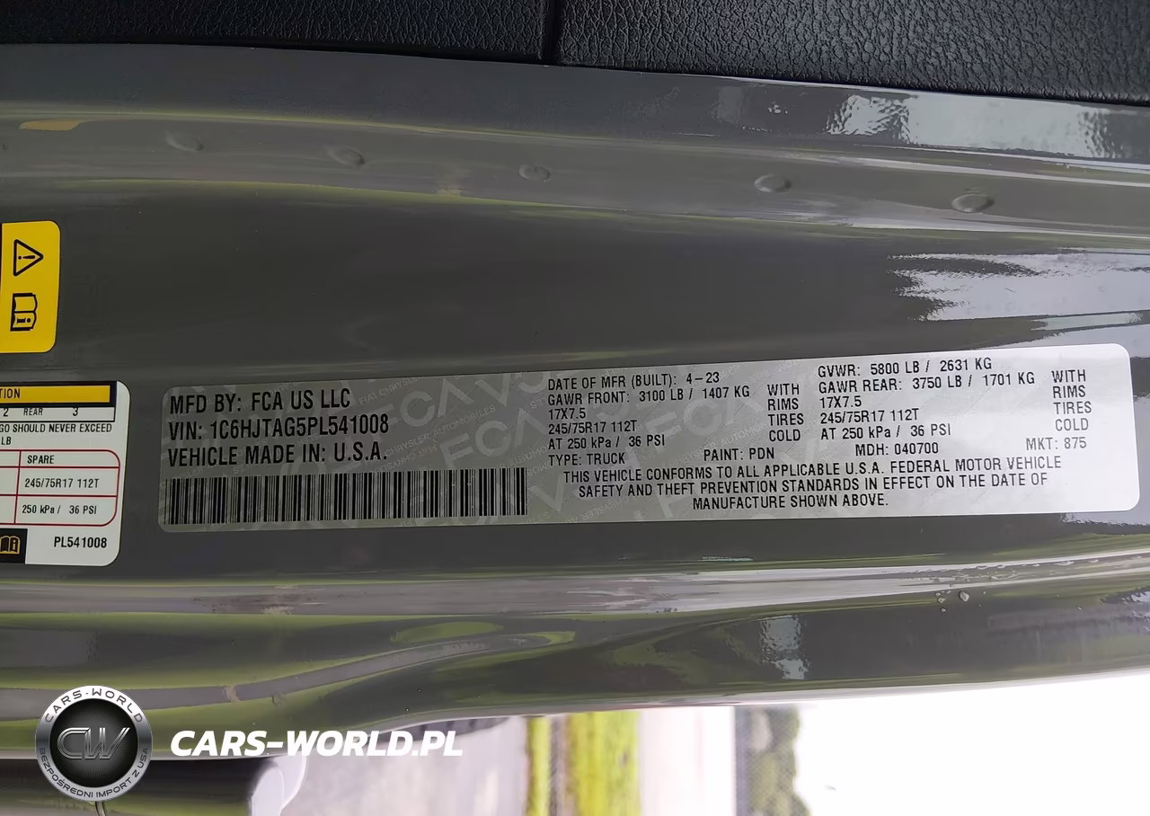 2023 Jeep Gladiator Sport S 4X4 VIN:1C6HJTAG5PL541008 - 9
