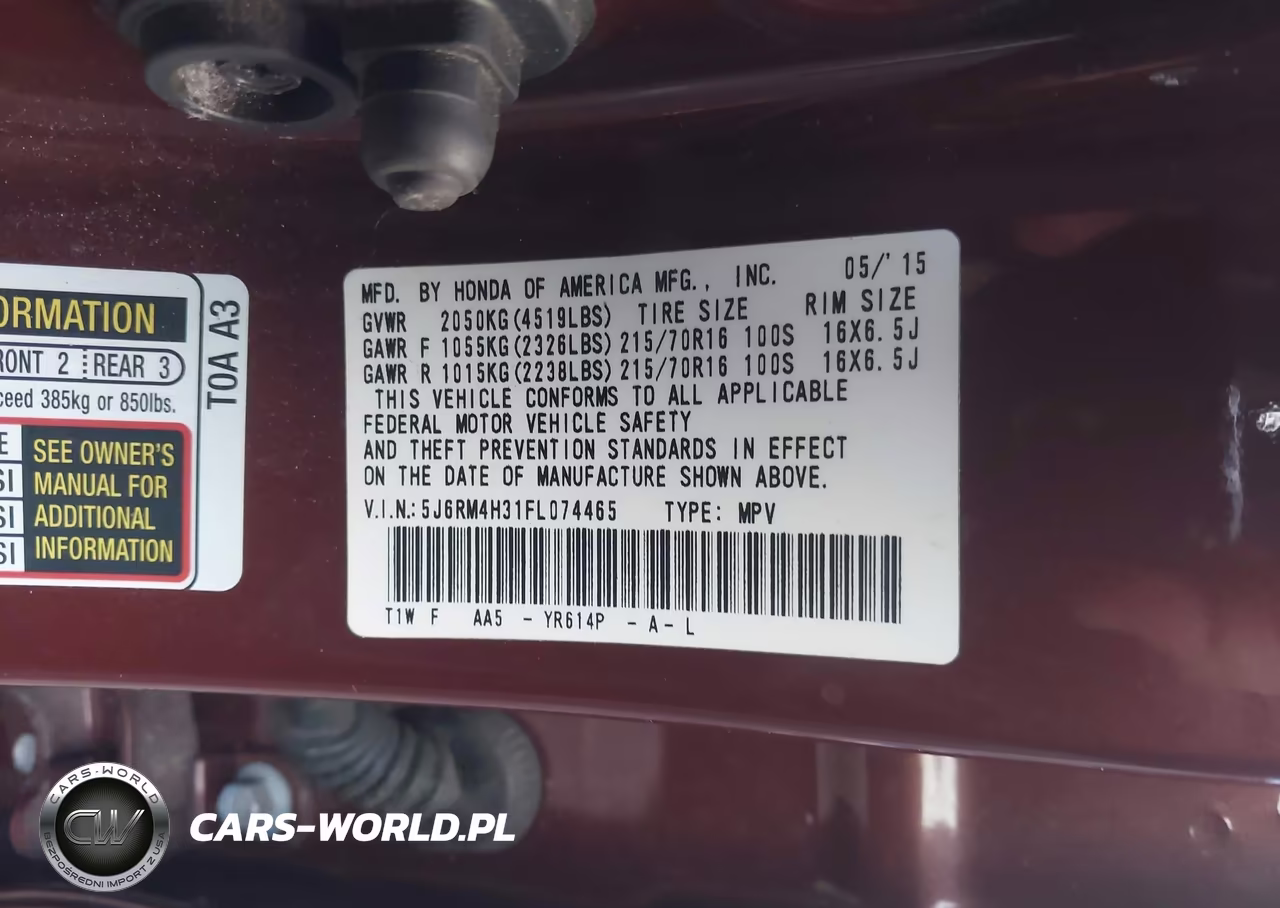 2015 Honda Cr-V Lx VIN:5J6RM4H31FL074465 - 9
